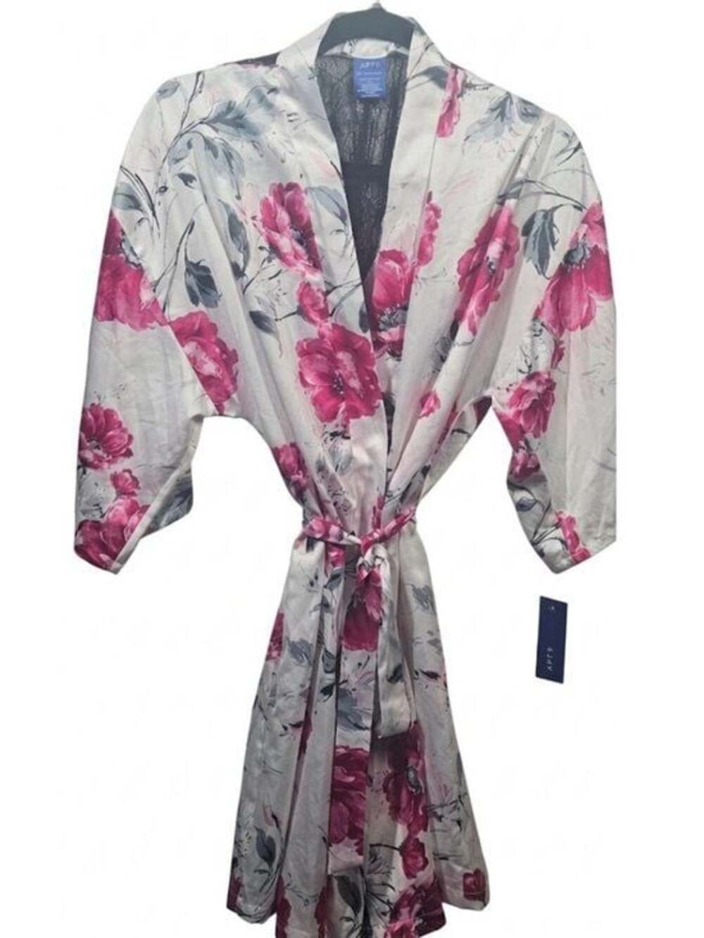 Apt. 9 Intimates Katie's Floral Satin Kimono Robe Lace Back Medium